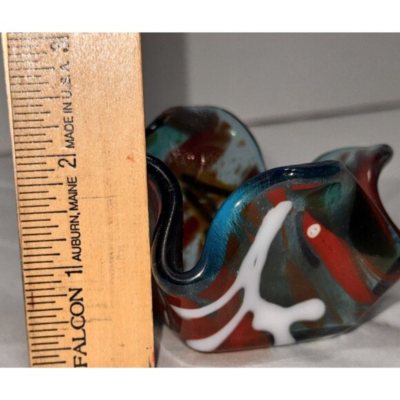 Handcrafted Multicolor Fused Glass Bowl With Abstract Design & Wavy Edges 3"x3"x - Picture 5 of 9